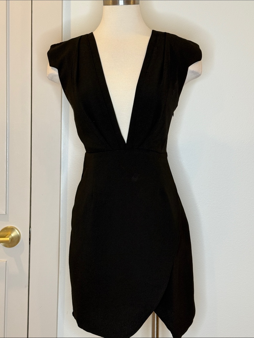 Sophisticated Black Deep-V Cap Sleeve Mini Dress